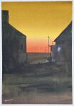  2others building day highres horizon mouen_tw multiple_others original painting_(medium) red_sky road scenery sky street sunset traditional_media watercolor_(medium) window yellow_sky 