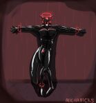  anthro black_latex bulge canid canine chastity_bulge chastity_device drone halo hi_res hologram latex male mammal michanicks neon neon_lights pose sketch solo 