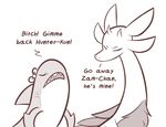  angry bow capcom cute dialogue dragon english_text female feral fin fish fur jealous leviathan_(mh) marine mizutsune monster_hunter scalie simple_background teeth text theartmanor video_games white_background zamtrios 
