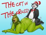  absurd_res anthro anthro_on_anthro areola band1tnsfw big_areola big_breasts big_butt black_body black_fur bow_tie breasts butt cat_in_the_hat clothing cross-eyed digital_drawing_(artwork) digital_media_(artwork) duo eyes_closed female female_anthro fur gloves green_body green_fur grinch hand_on_butt handwear hat headgear headwear hi_res lips lipstick makeup male male/female male_anthro nipples nude nude_anthro nude_female nude_male overweight overweight_female overweight_male portrait red_clothing red_lipstick sex simple_background tail text thick_lips thick_thighs whiskers white_clothing white_gloves white_handwear 