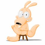  absurd_res albinoturtle anthro crossed_legs digital_media_(artwork) hi_res jordanfrechet looking_at_viewer macropod male mammal marsupial nickelodeon nude rocko&#039;s_modern_life rocko_rama sitting_on_stool solo stool_(chair) tail teeth wallaby 