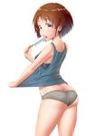  1girl ass blue_eyes blush breasts brown_hair butt_crack girls_und_panzer looking_back panties popsicle sakaguchi_karina shirt small_breasts solo striped_panties sweat tongue underwear 