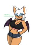  anthro big_breasts blush breasts cleavage clothed clothing english_text fan_character female pace-maker rouge_the_bat sega small_waist solo sonic_the_hedgehog_(series) text thick_thighs wide_hips 