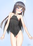  2017 artist_name asashio_(kantai_collection) bad_id bad_pixiv_id bangs black_hair blue_background blue_eyes blush breasts cameltoe dated eyebrows_visible_through_hair kantai_collection kanzaki_muyu long_hair looking_at_viewer panties simple_background small_breasts solo tears underwear underwear_only white_panties 