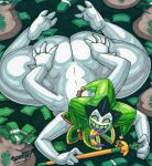  2024 3_toes 4_arms 4_fingers artist_name big_butt bottom_heavy bubble_butt butt clothing demon demon_humanoid detailed_background feet fingers fool&#039;s_hat graphite_(artwork) green_eyes hand_on_butt hand_on_own_butt hat headgear headwear helluva_boss hi_res huge_butt huge_thighs humanoid long_tongue looking_at_viewer lying male mammon_(helluva_boss) marker_(artwork) money money_bag multi_arm multi_limb nude on_front open_mouth open_smile parasitedeath pencil_(artwork) sharp_teeth signature smile solo staff teeth thick_thighs toes tongue tongue_out traditional_media_(artwork) white_body white_skin wide_hips 