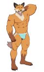 2024 abs anthro biceps big_muscles bulge canid canine claws clothed clothing epic_games fennix_(fortnite) fortnite fox fur hand_behind_head hi_res jockstrap jockstrap_only jrjresq male mammal muscular muscular_anthro muscular_male open_mouth pecs plantigrade simple_background solo standing topless topless_anthro topless_male tuft underwear underwear_only white_background