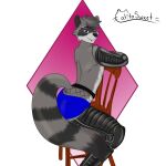  absurd_res anthro bottomwear catitosweet chair clothing furniture hi_res machine male male/male mammal mecha mesh procyonid raccoon shorts simple_background solo 