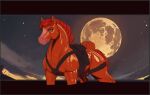  equestrian equid equine female feral hair hi_res horse light mammal moon moonlight outside red_body red_hair simple_coloring solo straps straps_across_chest teats 