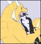  anthro canine darius diablito(artist) dragon drooling foreplay holding_(disambiguation) hybrid infinte kissing larger licking male mammal open_mouth paws saliva size_difference smaller tongue tongue_out wet wolf wolfywetfurr 