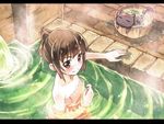  alternate_hairstyle animal bangs bath bathing bathroom bathtub black_cat bucket buckle cat chomusuke closed_eyes closed_mouth collarbone facial_mark flat_chest floor forehead_mark from_above in_bucket in_container kono_subarashii_sekai_ni_shukufuku_wo! letterboxed looking_at_viewer megumin naked_towel partially_submerged ponytail puddle ripples running_bond sakino_shingetsu sidelocks steam towel upper_body water wavy_mouth wet wet_floor wet_hair wooden_bucket 