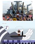  american_flag artist741_(artist) commentary comparison donald_trump formal giantess highres iowa_(kantai_collection) kantai_collection photo politician real_life thumbs_up uss_iowa_(bb-61) v 