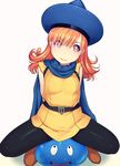  alena_(dq4) black_legwear breasts cape dragon_quest dragon_quest_iv hat highres long_hair looking_at_viewer mahito orange_hair pantyhose red_eyes small_breasts solo 