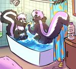  bath bathroom bathtub combatraccoon dreadfox male mammal nude rug shampoo shower_curtain skunk sponge towel water 