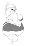  anthro big_breasts big_butt breasts butt canine clothing conditional_dnp dog eyewear facial_piercing female glasses greyscale hat huge_breasts huge_butt lip_piercing lips mammal monochrome piercing short_stack solo undressing xopachi 