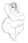  anthro big_breasts black_and_white bottomless breasts canine cleavage clothed clothing conditional_dnp disembodied_hand dog eyewear facial_piercing female glasses hair hand_on_stomach huge_breasts lip_piercing lips mammal messy_hair monochrome obese overweight piercing shirt solo wide_hips xopachi 
