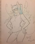  anthro canine clothed clothing eyewear female glasses kuroame looking_at_viewer mammal smile solo traditional_media_(artwork) 