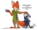  angry badge belt black_nose bracelet buckteeth bulletproof_vest canine cellphone clothing cotton_tail disney duo fangs female fox foxipso fur green_eyes grey_fur hand_on_head inner_ear_fluff jewelry judy_hopps lagomorph long_ears male mammal necktie nick_wilde orange_fur paws phone photo pink_nose police_uniform purple_eyes rabbit size_difference tall teeth text tongue uniform white_fur zootopia 