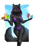  alcohol anthro beverage bikini breasts canine clothing female food hot_dog kuroame mammal smile solo standing swimsuit wide_hips 
