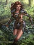  aela_the_huntress armlet arrow boots bow_(weapon) bracer breasts brown_hair chainmail dagger deviantart_username dress elbow_gloves facepaint faulds fingerless_gloves forest fur_trim gloves green_eyes highres leather medium_breasts nature nose patreon_username quiver realistic scabbard sciamano240 sheath sheathed short_dress shoulder_armor sideboob signature solo spaulders the_elder_scrolls the_elder_scrolls_v:_skyrim watermark weapon web_address 