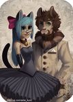  animal_humanoid cat_humanoid clothed clothing collar duo eyewear feline female glasses humanoid kuroame looking_at_viewer male mammal smile standing 