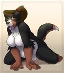  anthro belly bernese_mountain_dog bravo breasts canine chest_tuft clitoris dog eyewear female glasses hair long_hair looking_at_viewer mammal nude overweight plump_labia ponytail pussy simple_background slightly_chubby solo tuft 