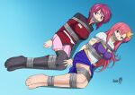  2girls absurdres artist_name bdsm black_thighhighs blue_eyes bondage bound breasts commission full_body gag gundam gundam_seed gundam_seed_destiny highres improvised_gag looking_at_viewer lunamaria_hawke lying meer_campbell multiple_girls no_shoes pantyhose pink_hair pink_skirt shadow-xcp sheer_pantyhose skirt tape tape_bondage tape_gag thighhighs 