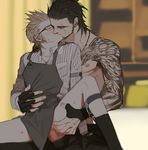  2boys anal apron erection eyes_closed final_fantasy final_fantasy_xv gladiolus_amicitia ignis_scientia kiss lifting male_focus multiple_boys penetration penis sex yaoi 