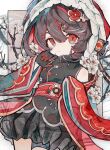  1girl absurdres black_gloves branch chinese_clothes closed_mouth commentary floral_background floral_print flower gloves hair_between_eyes hair_flower hair_ornament half-gloves highres hood looking_at_viewer original plum_blossoms sleeveless soresaki white_flower 