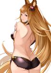  animal_ears ass back breasts brown_hair butt_crack collar erune flat_ass from_behind granblue_fantasy hair_ornament it_apollo long_hair looking_at_viewer looking_back medium_breasts metera_(granblue_fantasy) mole mole_under_mouth naughty_face purple_eyes shorts sideboob smile solo standing very_long_hair 