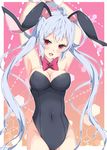  animal_ears breasts bunny_ears bunnysuit cleavage fake_animal_ears hair_ornament long_hair looking_at_viewer matoi_(pso2) medium_breasts milkpanda open_mouth phantasy_star phantasy_star_online_2 red_eyes solo twintails white_hair wrist_cuffs 