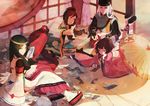  2girls abe_no_seimei_(onmyoji) anna_(anna1997) aragawa_no_aruji black_hair brown_hair chibi daitengu drawing enma_(onmyoji) gaki_(onmyoji) green_eyes hand_rest hat highres ibaraki_(onmyoji) indoors inugami_(onmyoji) kagura_(onmyoji) kappa_(onmyoji) karasu_tengu_(onmyoji) kochou_no_sei_(onmyoji) koi_(onmyoji) kubinashi_(onmyoji) long_hair lying magatama minamoto_no_hiromasa miniboy minigirl momo_(onmyoji) multiple_boys multiple_girls on_side onmyoji parasol red_eyes sandals shinigami shishio_(onmyoji) sitting tesso_(onmyoji) tiaotiaomeimei ubume_(onmyoji) umbrella ushi_no_toki_(onmyoji) white_hair white_legwear wide_sleeves yamausagi yaobikuni_(onmyoji) ying_grass youko_(onmyoji) yumekui_(onmyoji) zashiki-warashi_(onmyoji) 