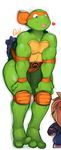  0r0ch1 anthro elbow_pads green_skin knee_pads male mask melee_weapon michelangelo_(tmnt) nunchaku reptile scalie shell smile solo teenage_mutant_ninja_turtles thick_thighs tongue tongue_out turtle weapon 