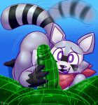 2024 absurd_res anthro anthro_on_anthro bandanna bandanna_only big_butt binary_code black_body black_fur black_nose blush butt cute_fangs duo erection felino first_person_view fur genitals gloves_(marking) green_body grey_body grey_fur hi_res humanoid_genitalia humanoid_penis indigo_park kerchief kerchief_only looking_at_viewer male male/male male_pov mammal markings mostly_nude motion_lines open_mouth overweight overweight_anthro overweight_male penis procyonid pupils purple_body purple_eyes purple_fur purple_tongue raccoon rambley_raccoon red_bandanna red_kerchief smile striped_body striped_fur striped_markings striped_tail stripes tail tail_markings tail_motion tailwag thick_thighs tongue white_body white_fur white_inner_ear white_pupils wireframe