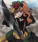  1girl chain_chronicle long_hair orange_eyes orange_hair sword weapon 