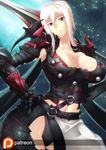  aranea_highwind armor breasts cleavage final_fantasy final_fantasy_xv green_eyes haganef large_breasts looking_at_viewer midriff navel silver_hair sky solo star_(sky) starry_sky 