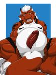  animal_genitalia anthro anus border digimon erection genital_slit growlmon horn humanoid_penis looking_pleasure male moobs musclegut open_mouth penis reclining scalie sharp_teeth slit solo spread_legs spreading teeth x-zudomon 