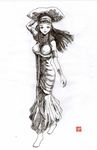  ancient_egypt artist_request barefoot dress egyptian female long_hair monochrome original solo 