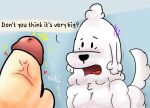 anthro big_penis bodily_fluids butt canid canine canis dog_tags dogs_in_space domestic_dog duo english_text garbage_(dogs_in_space) genitals happy_(dogs_in_space) male male/male mammal netflix nude open_mouth penis poodle scary sweat tail text thick_thighs ugly-rat15508 white_body