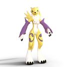  2017 3d_(artwork) anthro breasts canine chest_tuft digimon digital_media_(artwork) female fox fur looking_at_viewer mammal nipples nude open_mouth pussy renamon smile solo standing tuft white_fur yellow_fur 