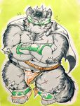  anthro balls canine flaccid horkeukamui male mammal muscular muscular_male penis simple_background solo tokyo_afterschool_summoners wolf 