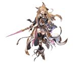  animal_ears armor bangs black_legwear blonde_hair boots braid collar dress erune full_body gloves granblue_fantasy holding holding_weapon long_hair looking_at_viewer low-tied_long_hair minaba_hideo official_art open_mouth overskirt red_eyes shield short_dress short_sleeves smile solo sword transparent_background weapon yuisis_(granblue_fantasy) 