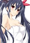  bare_shoulders black_hair blush breasts iwasi-r long_hair looking_at_viewer naked_towel neptune_(series) noire red_eyes ribbon small_breasts smile solo towel twintails very_long_hair white_towel 