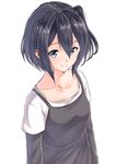 apron black_hair blue_eyes breasts closed_mouth collarbone hair_between_eyes highres long_sleeves looking_at_viewer medium_breasts one_side_up original shirt simple_background smile solo suzunari_shizuku upper_body white_background white_shirt yuki_arare 