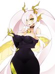  animal_humanoid big_breasts breasts cigarette cigarette_holder cleavage clothed clothing dragon dragon_humanoid dress ear_fins female fin hair halphelt horn humanoid hybrid long_hair long_tail simple_background white_background white_hair yellow_eyes 