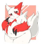 anthro blush chibanyann claws fupa fur generation_3_pokemon hi_res male moobs navel nintendo overweight pink_eyes pokemon pokemon_(species) solo white_body white_fur zangoose