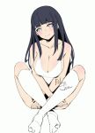 1girl artist_name bare_shoulders blunt_bangs breasts cleavage closed_mouth collarbone commentary_request crossed_legs full_body hyuuga_hinata kneehighs large_breasts long_hair looking_at_viewer naruto_(series) naruto_shippuuden relaxjon smile socks solo white_background white_eyes white_socks 