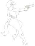 anthro big_breasts big_butt breasts butt clothed clothing domestic_cat felid feline felis female footwear gun hi_res high_heels kitty_katswell krocialblack mammal nickelodeon ranged_weapon shoes solo t.u.f.f._puppy tail thick_thighs weapon