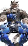  1boy animal_ears bara bare_pectorals beard black_tank_top bulge cat_boy cat_ears clothes_pull erection erection_under_clothes facial_hair feet_out_of_frame final_fantasy final_fantasy_xiv full_beard furry furry_male highres hrothgar large_pectorals latex_pants lion_tail male_focus male_underwear male_underwear_peek mature_male midriff_peek muscular muscular_male nipples pectorals ppyong saliva sanpaku shirt_pull short_hair solo steaming_body sweat tail tank_top thick_beard thick_eyebrows thick_navel_hair thick_thighs thighs tongue tongue_out underwear very_sweaty warrior_of_light_(ff14) wet wet_clothes 