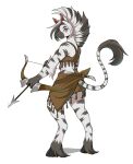 absurd_res anthro archer arrow_(weapon) bow_(weapon) clothing cocofloffo equid equine female hi_res hooves leather leather_clothing mammal mohawk pinup pose ranged_weapon raya side_view solo tail weapon zebra