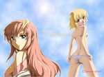  1024x768 2girls ass blonde_hair blue_eyes blush breasts cagalli_yula_athha gundam gundam_seed gundam_seed_destiny lacus_clyne long_hair looking_back multiple_girls nipples panties pink_hair topless underwear wallpaper yellow_eyes 